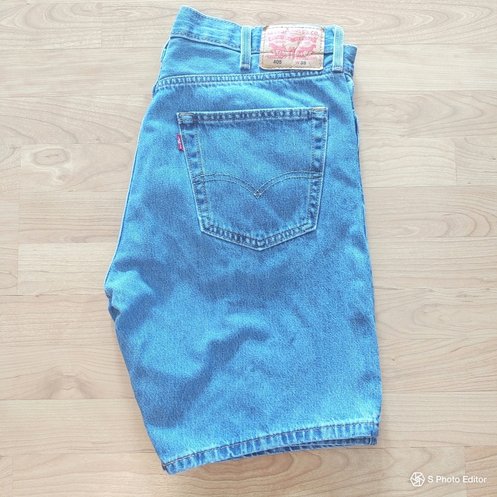 Levi's 405 Men standard Blue Denim Shorts Cotton Button Zip 5-Pockets size 38W